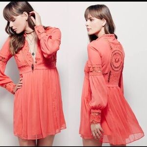 NEVER WORN Free People coral in dreamland mini dress- size 4